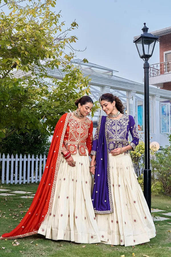 Pure_Tissue_Silk_Embroidered_Lehenga_Choli_Set_Red