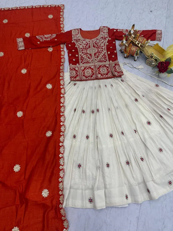 Pure_Tissue_Silk_Embroidered_Lehenga_Choli_Set_Red