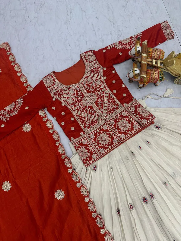 Pure_Tissue_Silk_Embroidered_Lehenga_Choli_Set_Red