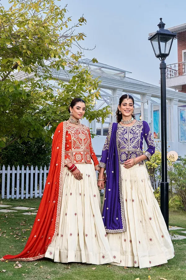 Pure_Tissue_Silk_Embroidered_Lehenga_Choli_Set_Red