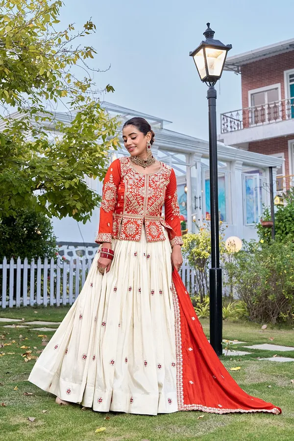 Pure_Tissue_Silk_Embroidered_Lehenga_Choli_Set_Red