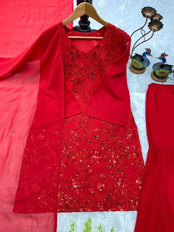 New_Signer_Rose_Pink_Party_Wear_Top_And_Plazo_With_Duppata_And_Embroidery_Work
