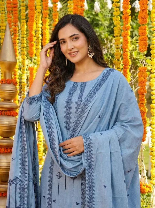 Sky_Blue_Embroidered_Cotton_Kurta_Pant_Set_With_Bird_Motif_Dupatta