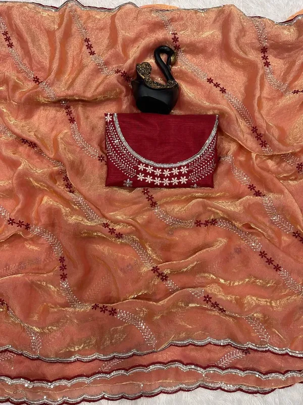 Tremendous_Peach_Sequence_Work_Fandy_Silk_Saree_Orange