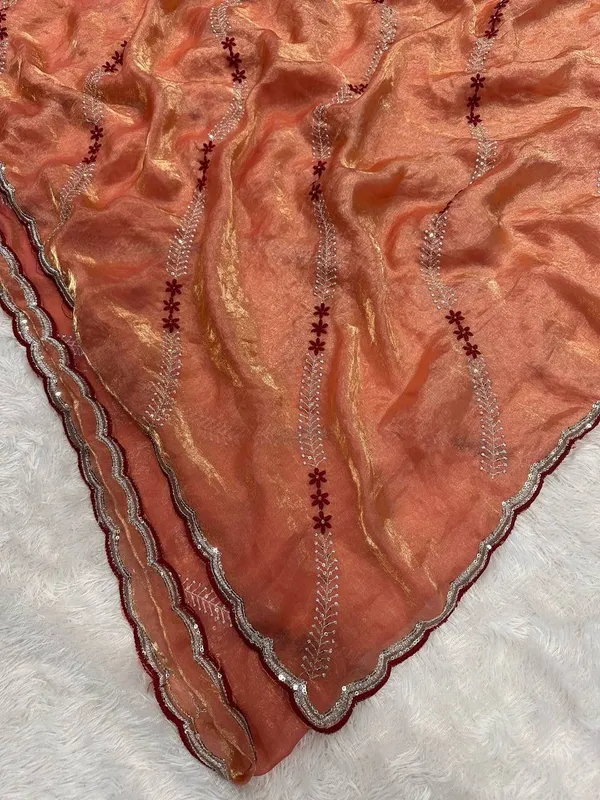 Tremendous_Peach_Sequence_Work_Fandy_Silk_Saree_Orange