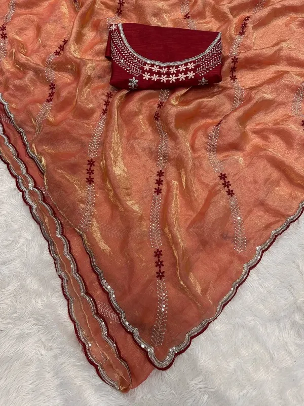 Tremendous_Peach_Sequence_Work_Fandy_Silk_Saree_Orange