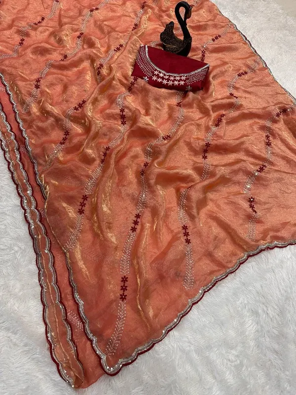 Tremendous_Peach_Sequence_Work_Fandy_Silk_Saree_Orange