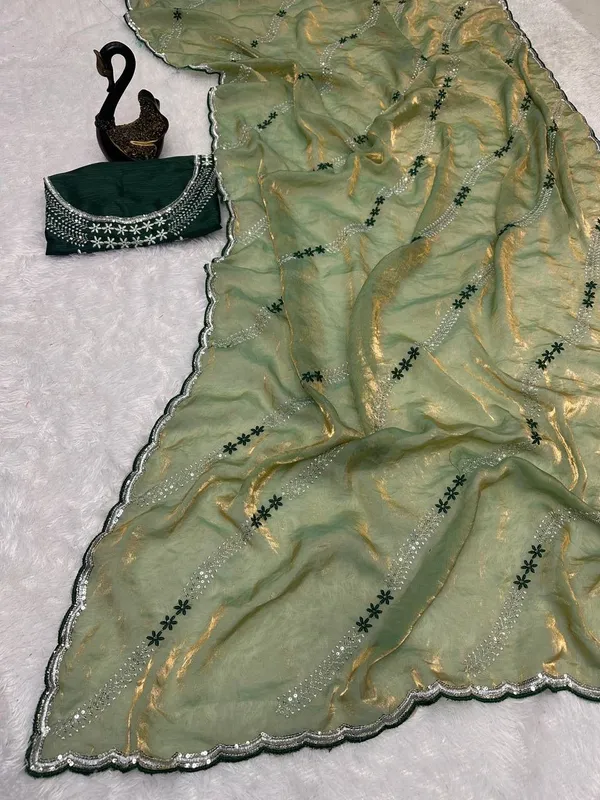 Tremendous_Peach_Sequence_Work_Fandy_Silk_Saree_Pista_Green