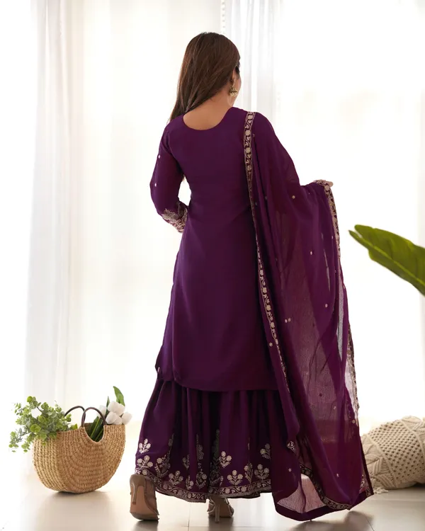 Pure_Chinnon_Silk_Fabric_Top_With_Duppta_Set_Sharara_Ready_To_Wear