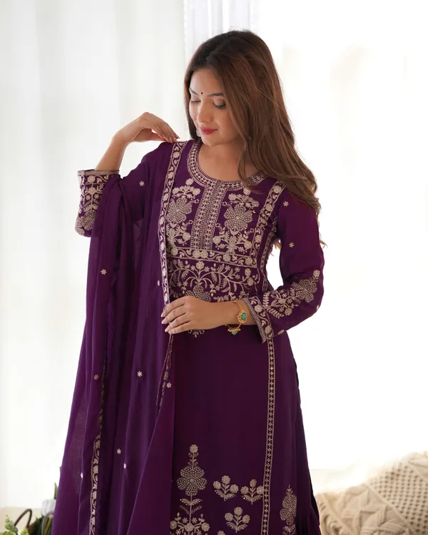 Pure_Chinnon_Silk_Fabric_Top_With_Duppta_Set_Sharara_Ready_To_Wear