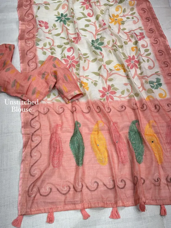 Designer_Print_In_Saree_With_Contrast_Printed_Blouse_Baby_Pink