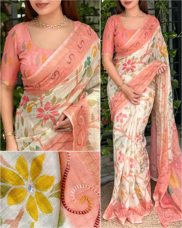 Designer_Print_In_Saree_With_Contrast_Printed_Blouse_Baby_Pink
