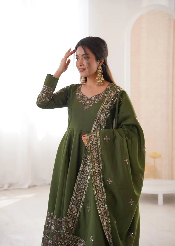 Elegant_Gown_Embroidered_Sequence_Designer_Anarkali_Three_Piece_Set_Mehandi