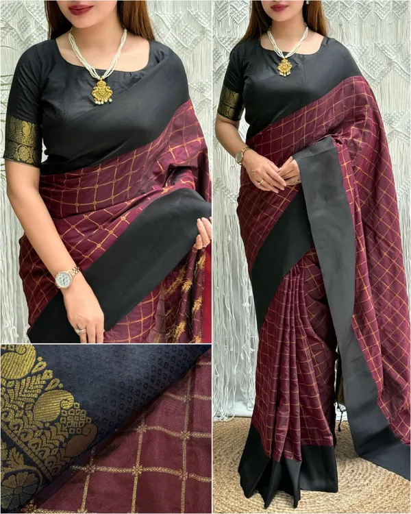 Contrast_Black_Satin_Weaving_Border_In_Full_Saree_Maroon