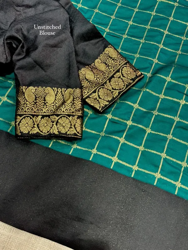 Contrast_Black_Satin_Weaving_Border_In_Full_Saree_Blue