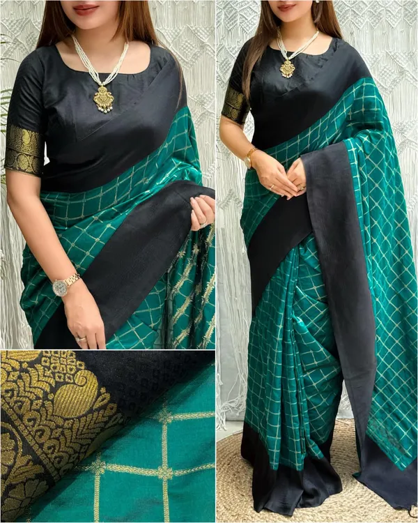 Contrast_Black_Satin_Weaving_Border_In_Full_Saree_Blue