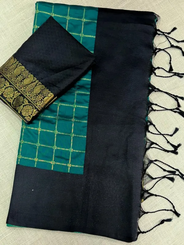 Contrast_Black_Satin_Weaving_Border_In_Full_Saree_Blue
