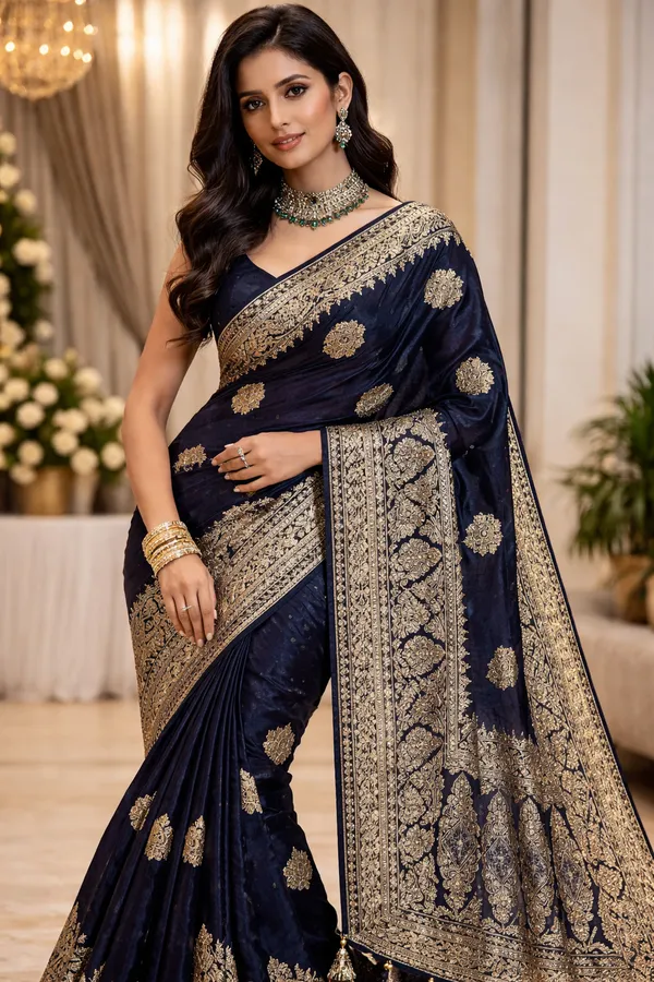 Russian_Cotton_Silk_Weaving_Saree_Jari_Elegant_Weaving_Rich_Pallu_With_Embroidery_Work_Border_Navy