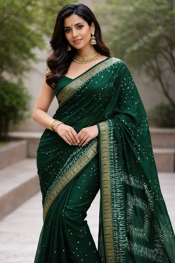 Qalamkari_Soft_Black_Two_Tone_Dola_Silk_Sarees_With_Pen_Kalamkari_Design_Dark_Green