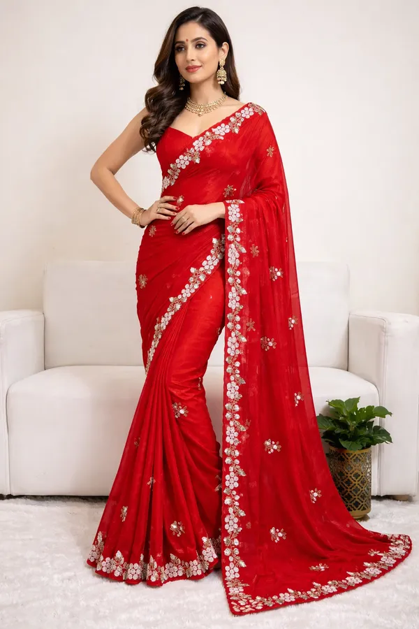 Fandy_Satin_Silk_Fabric_Saree_With_Fancy_Handwork_Bids_Sequence_Work_With_Fancy_Bids_Work_Pallu_Border_Work_Blouse_Red