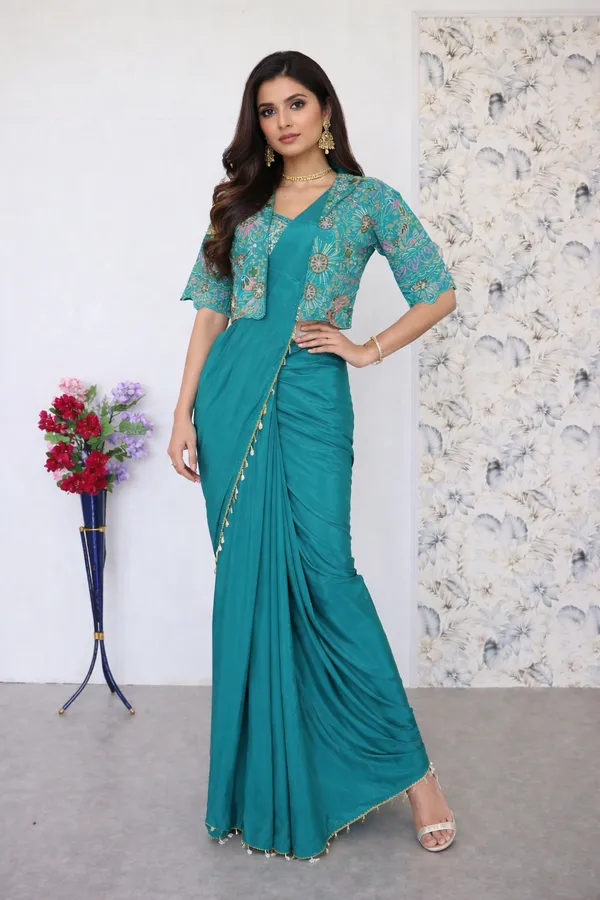 Premium_Ready_To_Wear_Saree_Expertly_Tailored_With_Precise_Plats_And_A_Refined_Finish_With_Koti_Jacket_Teal