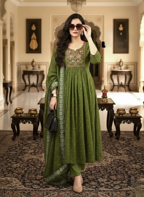 Premium_Cotton_Sequence_Embroidery_And_Tier_Pattern_With_Beutiful_Work_On_Yoke_Anarkali_Kurti_Set