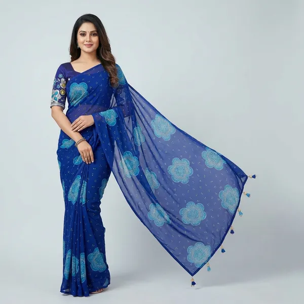 Premium_Georgette_Blossom_Flower_Design_Print_Sequins_Embroidered_Work_In_Blouse_Navy