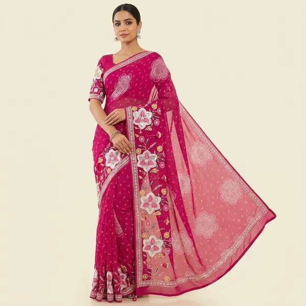 Premium_Georgette_Blossom_Flower_Design_Print_Sequins_Embroidered_Work_In_Blouse_Pink