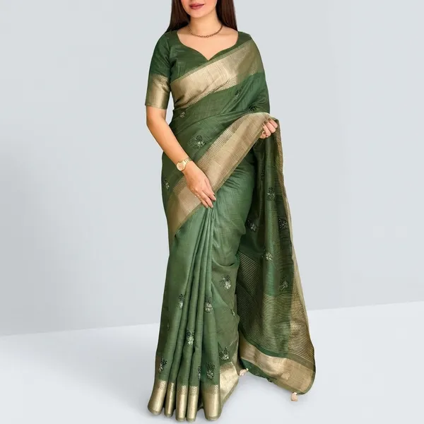 Assam_Silk_Zari_Jacquard_Border_With_Zari_Weaving_Chit_Pallu_With_Running_Blouse_Mehandi