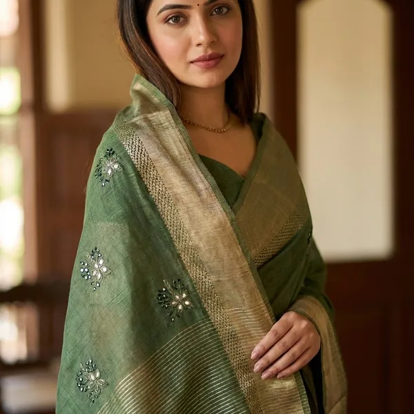 Assam_Silk_Zari_Jacquard_Border_With_Zari_Weaving_Chit_Pallu_With_Running_Blouse_Mehandi