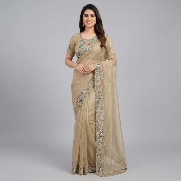 Faguniya_Nc_Simmer_Silk_Sequins_Multi_Thread_Embroidered_Work_Saree_Olive_Gold