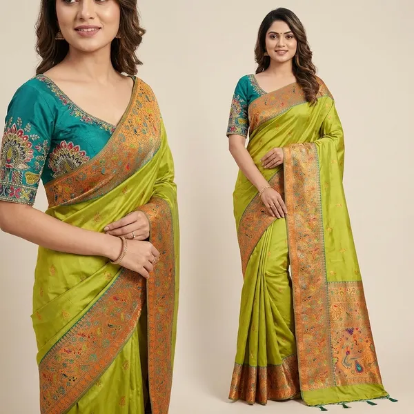 Apsara_Banarasi_Silk_Heavy_Minakari_With_Handwork_Designer_Unstitched_Blouse_Lime_Green
