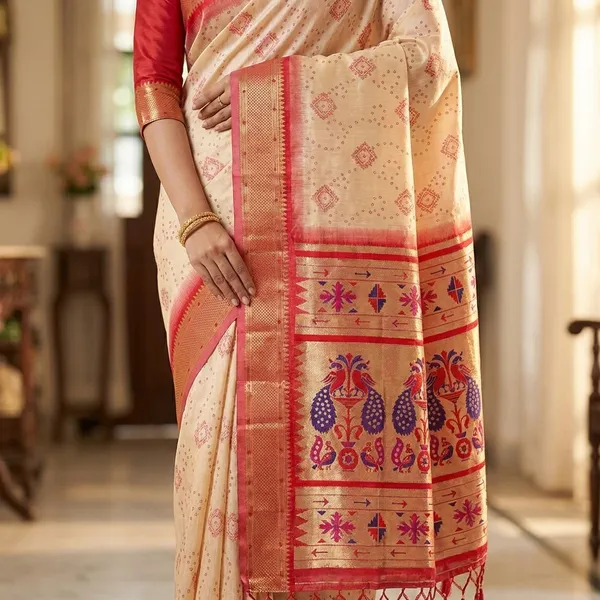 Aarushi_Cotton_Contrast_Thread_Weaving_Bandhej_Jacquard_Rich_Pallu_In_Saree_With_Zari_Weaving_Minakari_Thread_Pattern_Cream