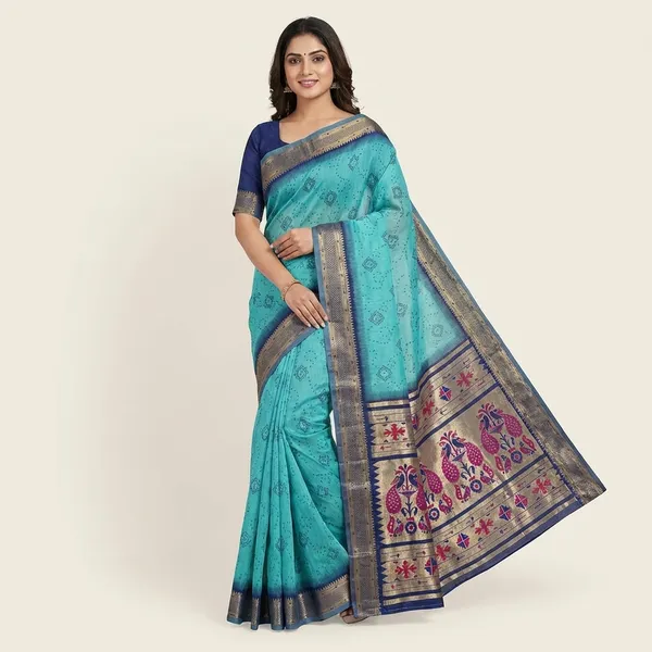 Aarushi_Cotton_Contrast_Thread_Weaving_Bandhej_Jacquard_Rich_Pallu_In_Saree_With_Zari_Weaving_Minakari_Thread_Pattern_Aqua_Blue