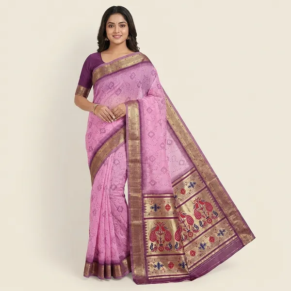 Aarushi_Cotton_Contrast_Thread_Weaving_Bandhej_Jacquard_Rich_Pallu_In_Saree_With_Zari_Weaving_Minakari_Thread_Pattern_Mauve_Pink