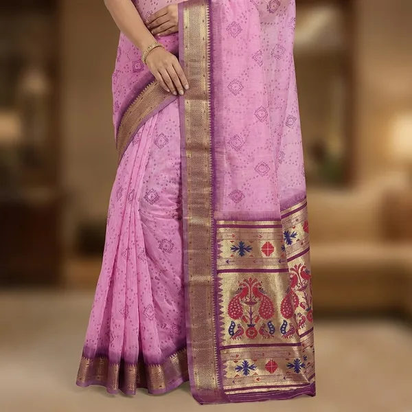 Aarushi_Cotton_Contrast_Thread_Weaving_Bandhej_Jacquard_Rich_Pallu_In_Saree_With_Zari_Weaving_Minakari_Thread_Pattern_Mauve_Pink
