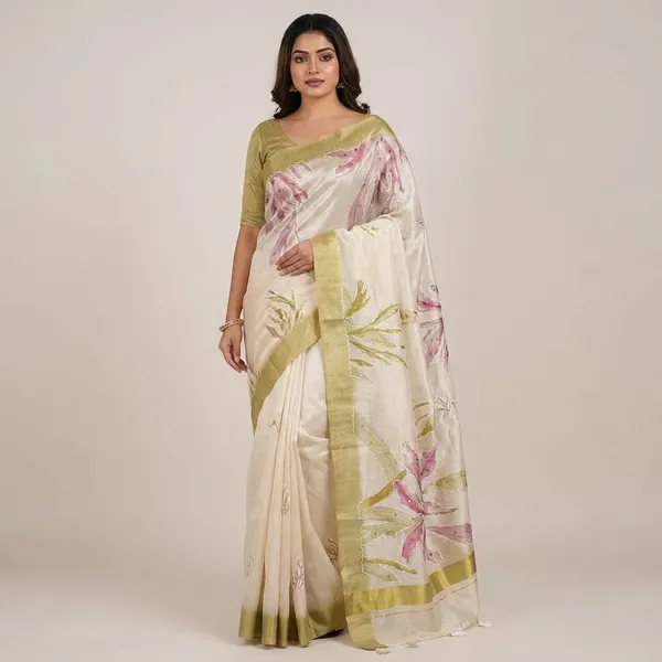 Sambhavi_Design_With_Tusser_Linen_Digital_Position_Print_Collection_With_Hand_Katha_Mirror_Work_Olive_Green