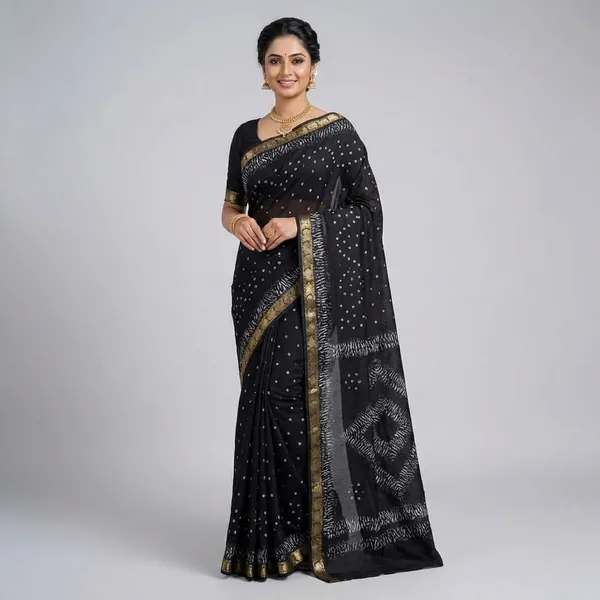 Qalamkari_Soft_Black_Two_Tone_Dola_Silk_Sarees_With_Pen_Kalamkari_Design_Black