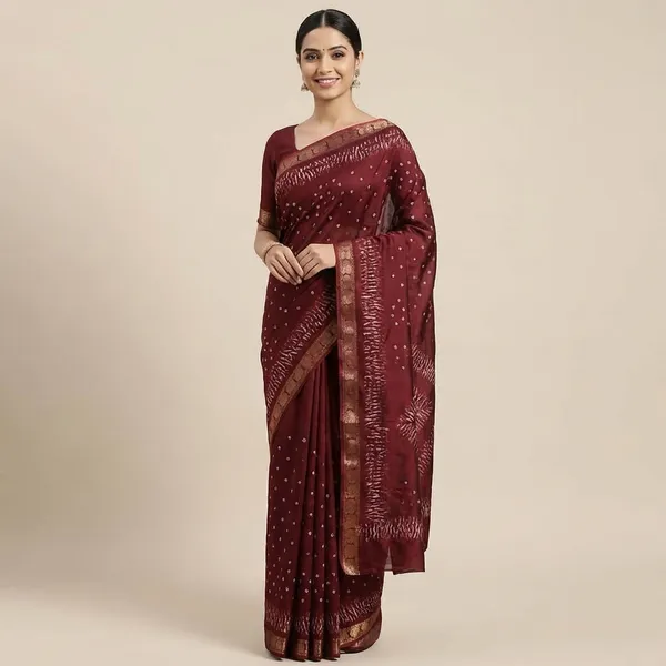 Qalamkari_Soft_Black_Two_Tone_Dola_Silk_Sarees_With_Pen_Kalamkari_Design_Maroon
