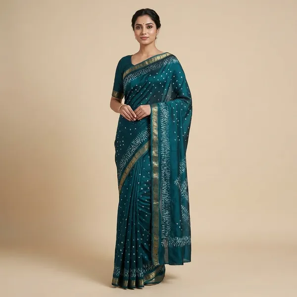 Qalamkari_Soft_Black_Two_Tone_Dola_Silk_Sarees_With_Pen_Kalamkari_Design_Teal