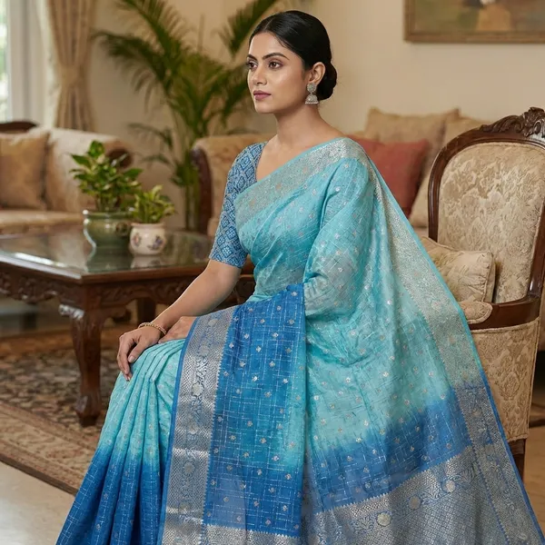 Pure_Chinon_Sea_Blue_Navy_Blue_Combination_Saree_With_Dyeing_With_Pure_Chinon_Blouse