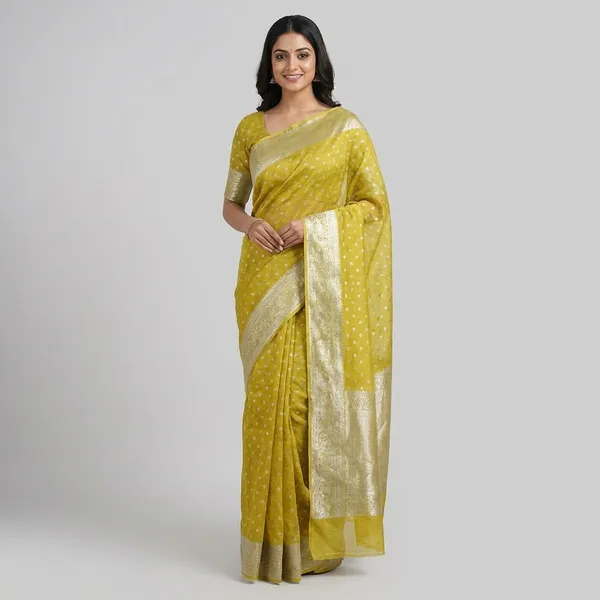 Pure_Viscose_Tissue_Silk_With_Trending_Color_Golden_Shinning_All_Over_With_Running_Blouse_Metalic_Yellow