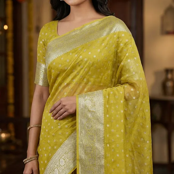 Pure_Viscose_Tissue_Silk_With_Trending_Color_Golden_Shinning_All_Over_With_Running_Blouse_Metalic_Yellow