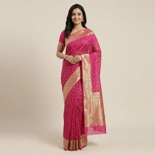 Pure_Viscose_Tissue_Silk_With_Trending_Color_Golden_Shinning_All_Over_With_Running_Blouse_Metalic_Pink