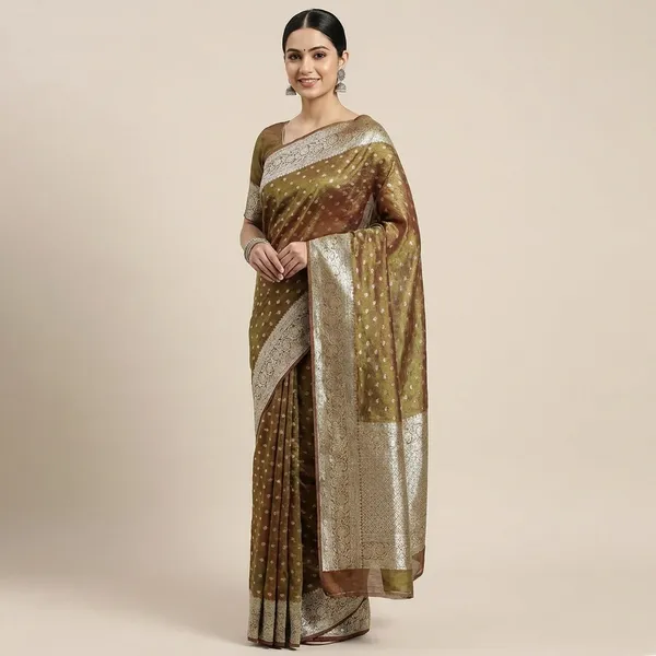 Pure_Viscose_Tissue_Silk_With_Trending_Color_Golden_Shinning_All_Over_With_Running_Blouse_Metalic_Brown