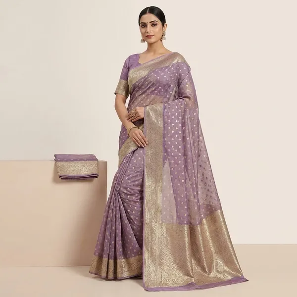 Pure_Viscose_Tissue_Silk_With_Trending_Color_Golden_Shinning_All_Over_With_Running_Blouse_Meatalic_Violate