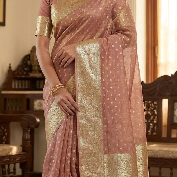 Pure_Viscose_Tissue_Silk_With_Trending_Color_Golden_Shinning_All_Over_With_Running_Blouse_Metalic_Wine