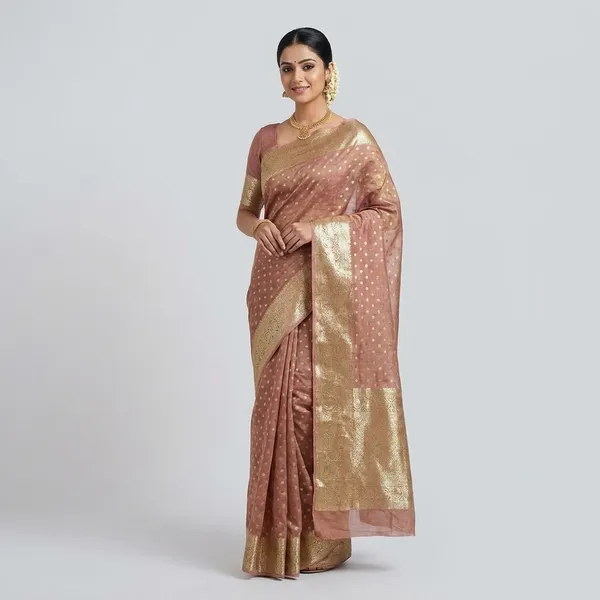 Pure_Viscose_Tissue_Silk_With_Trending_Color_Golden_Shinning_All_Over_With_Running_Blouse_Metalic_Wine