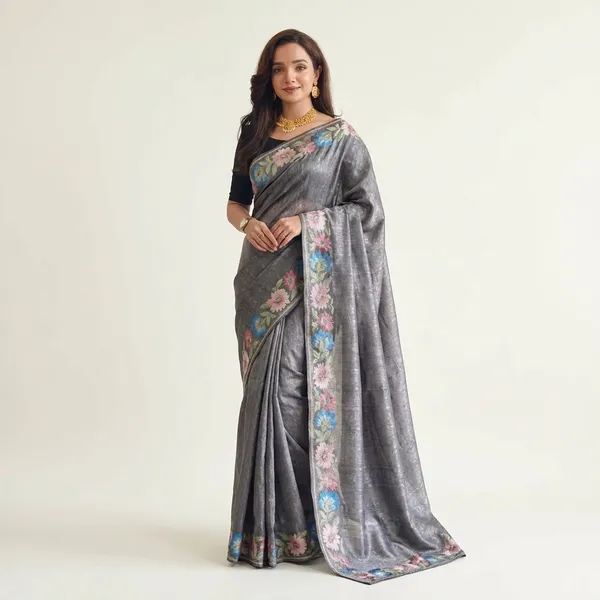 Pure_Tusser_Cotton_Silk_Premium_Contrast_Embroidery_All_Over_The_Border_With_Floral_Pattern_Grey