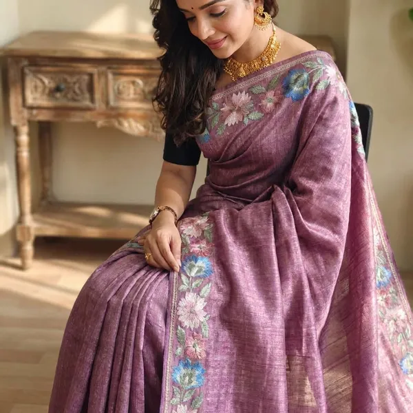 Pure_Tusser_Cotton_Silk_Premium_Contrast_Embroidery_All_Over_The_Border_With_Floral_Pattern_Blush_Pink